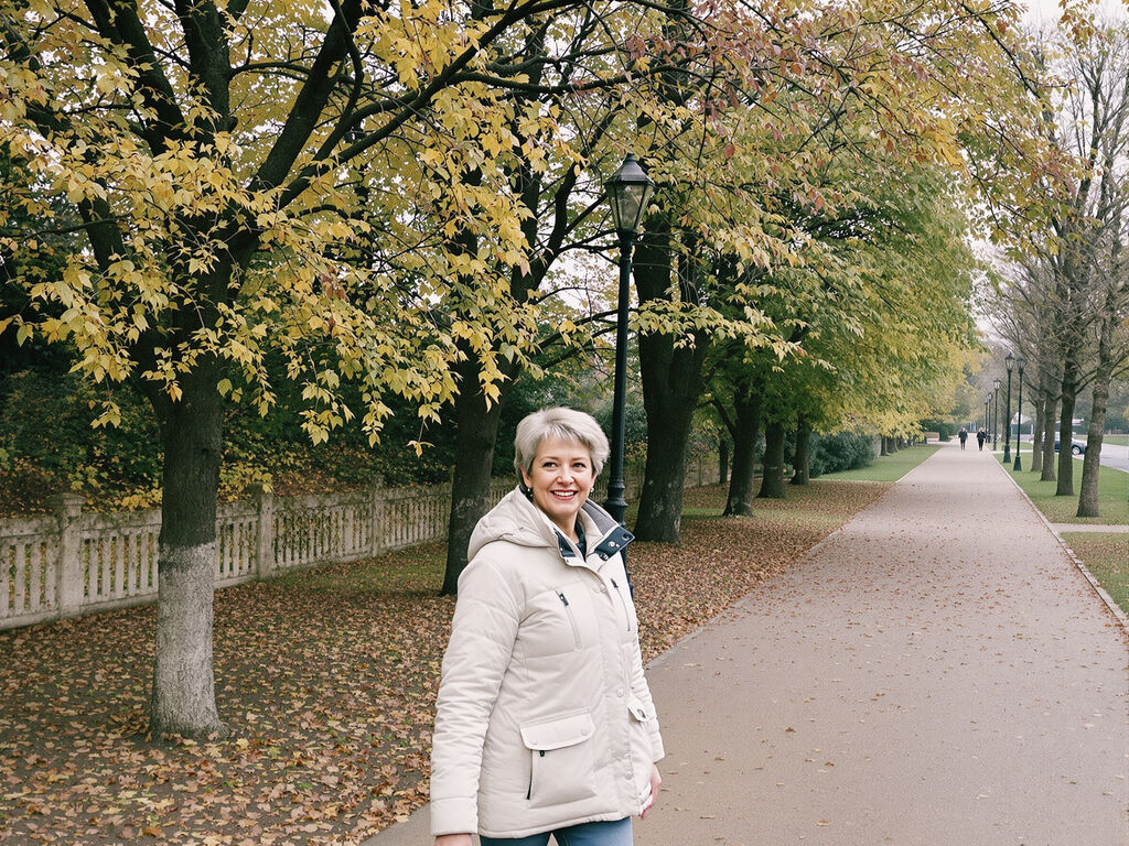 Frau beim Spaziergang im Park am Morgen